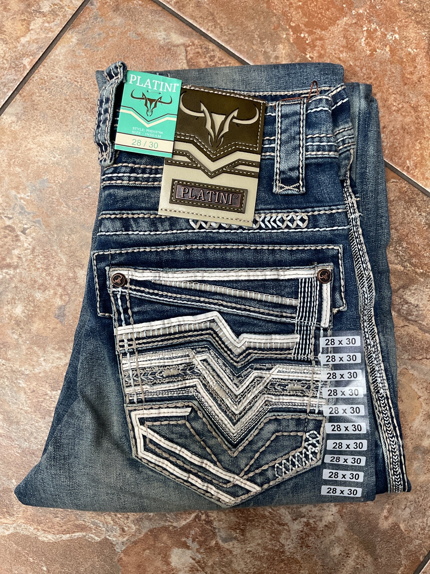 Platini light wash white stitch