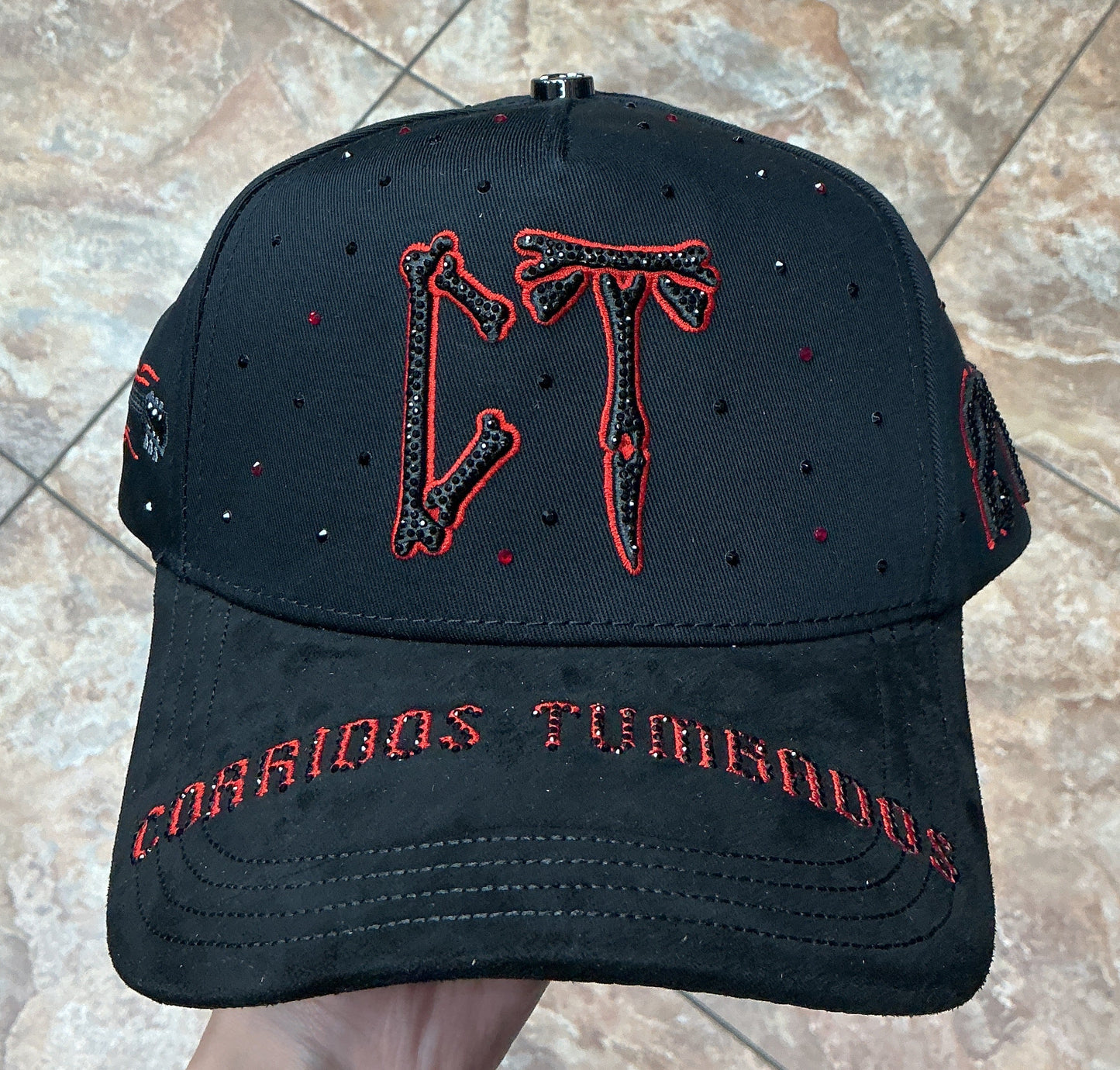 Big Boss Hat Corridos Tumbados Red & Black Rhinestone
