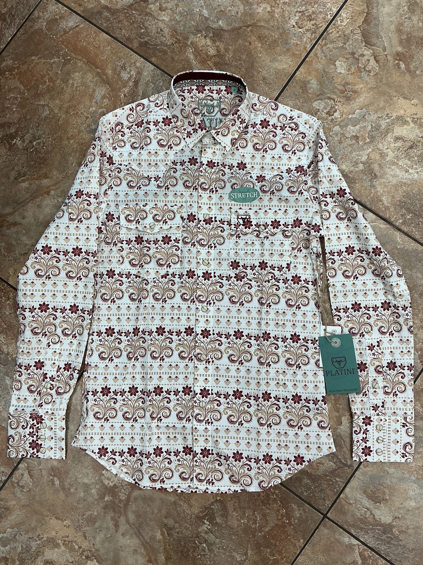 Platini Men's Modern Fit Stretch White Floral Fashion Shirt
