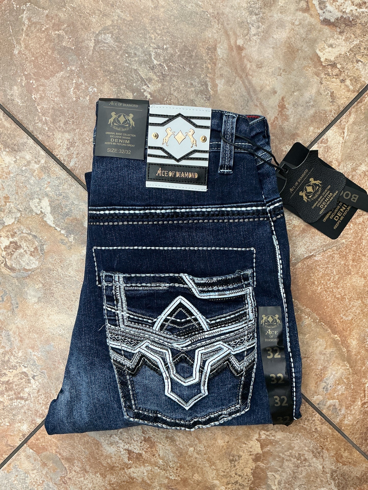 Ace of Diamond dark wash white stitching