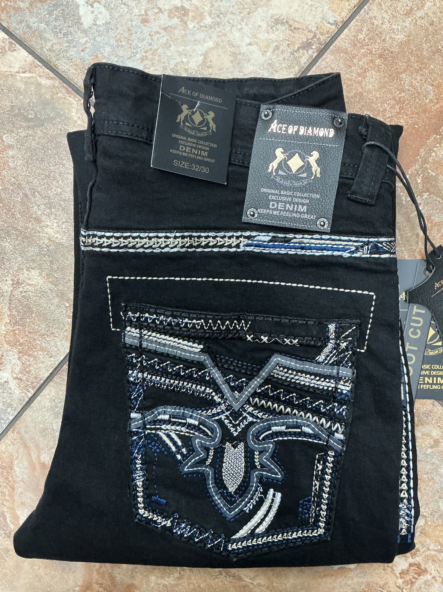 Ace of Diamond Black with blue stitch Jean
