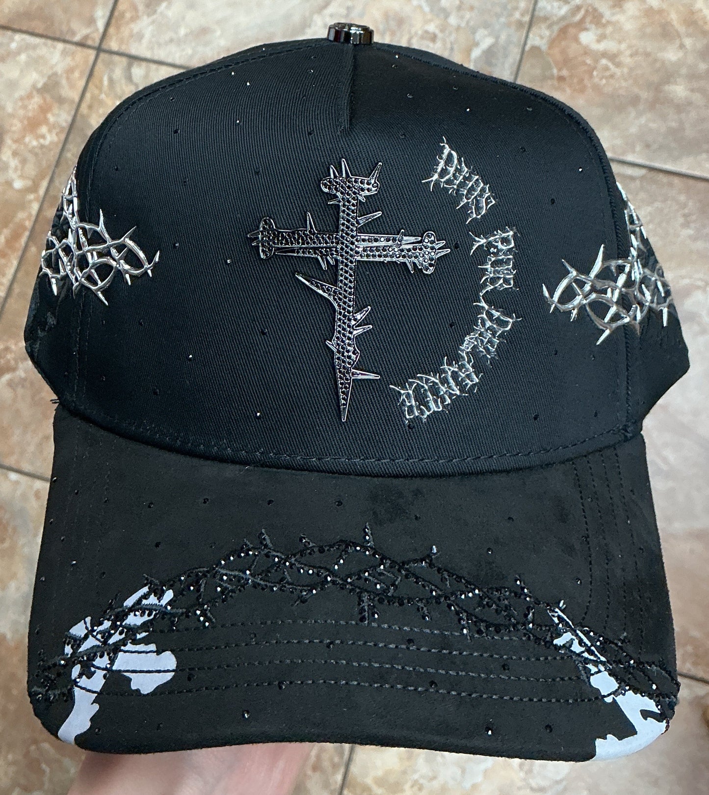 Big Boss Hat Plata Dios Por Delante Rhinestone