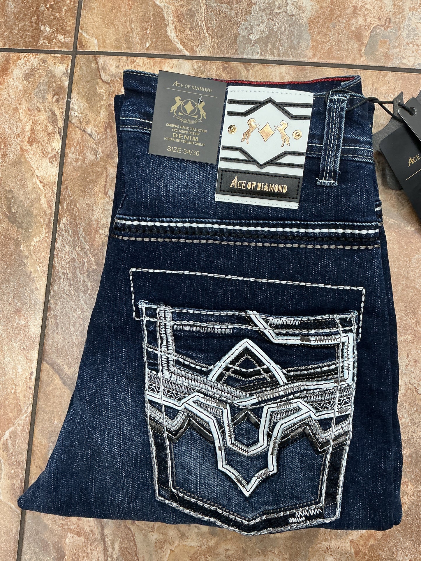 Ace of Diamond Dark wash white stitch Jeans