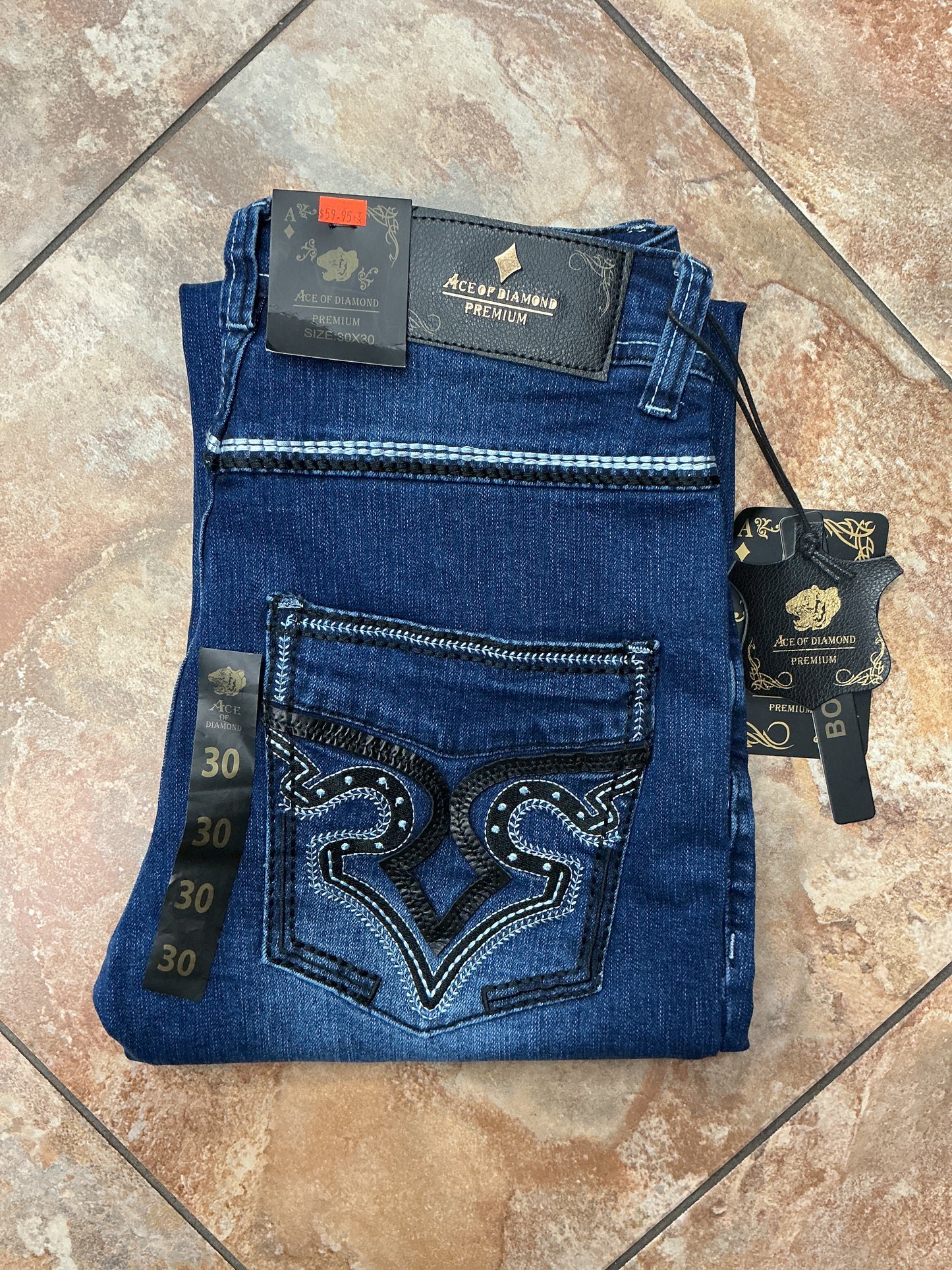 Ace of Diamond dark wash black stitching