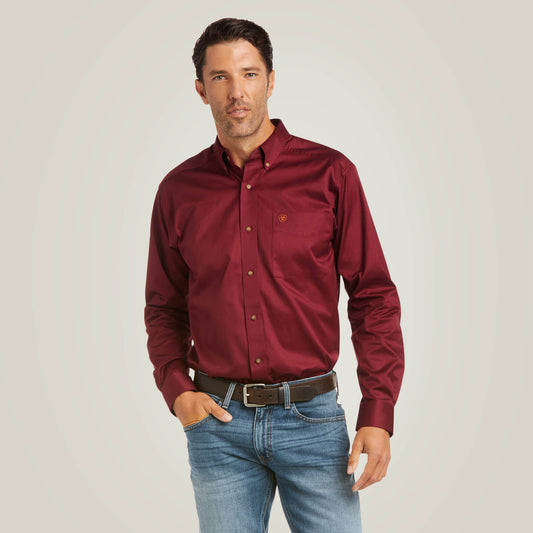 Ariat Solid Twill Fitted Shirt Burgundy