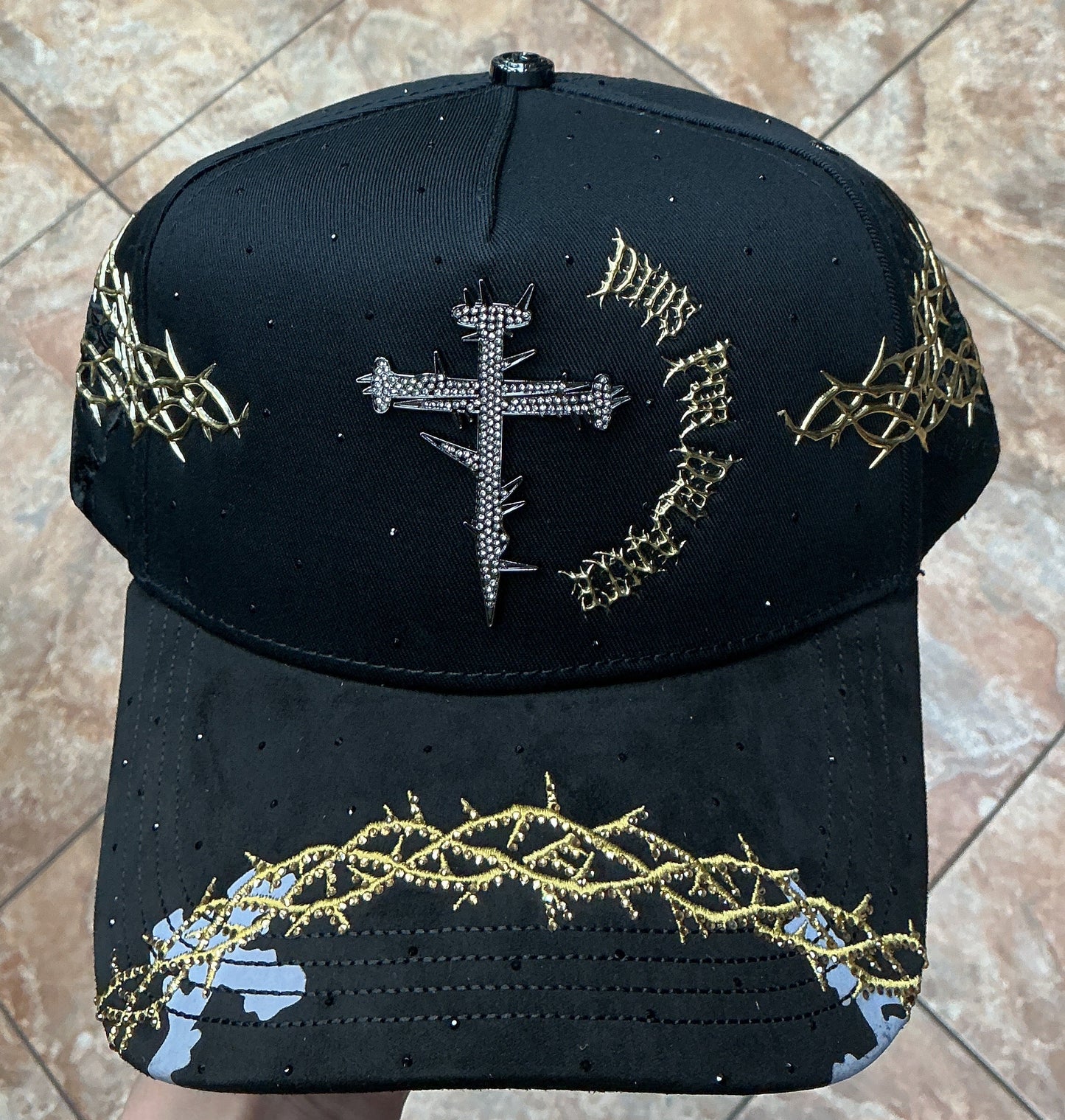 Big Boss Hat Dorado Dios Por Delante Rhinestone