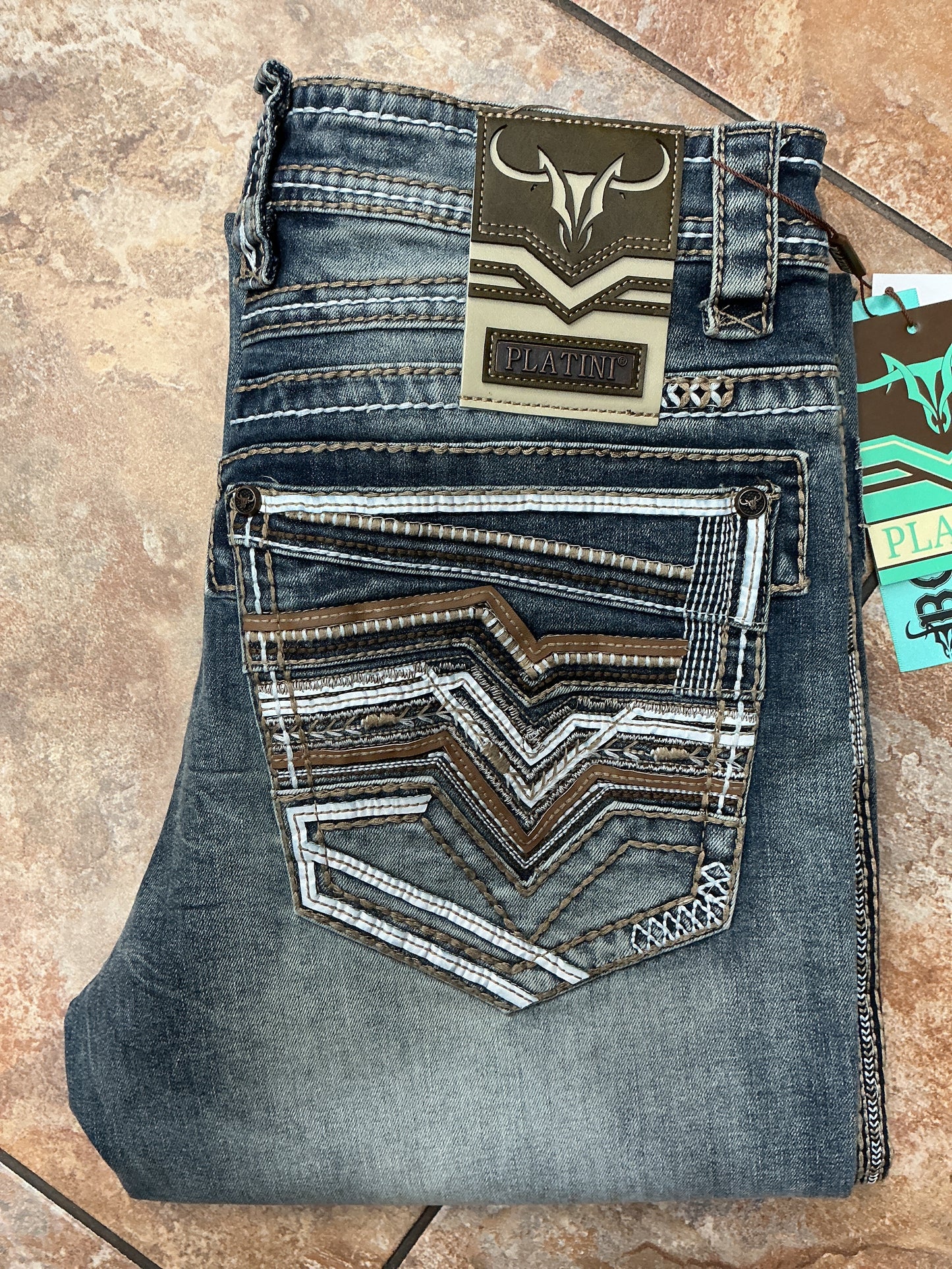 Platini heavy stitch light wash bootcut jeans