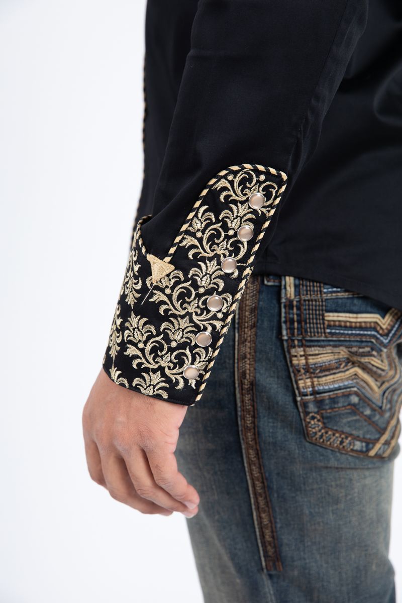 Platini Embroidery Modern Fit Vaquero Shirt Black