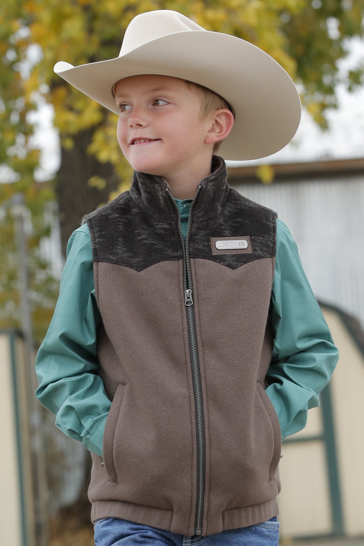 CINCH Boy's Match Dad Western Vest - Brown