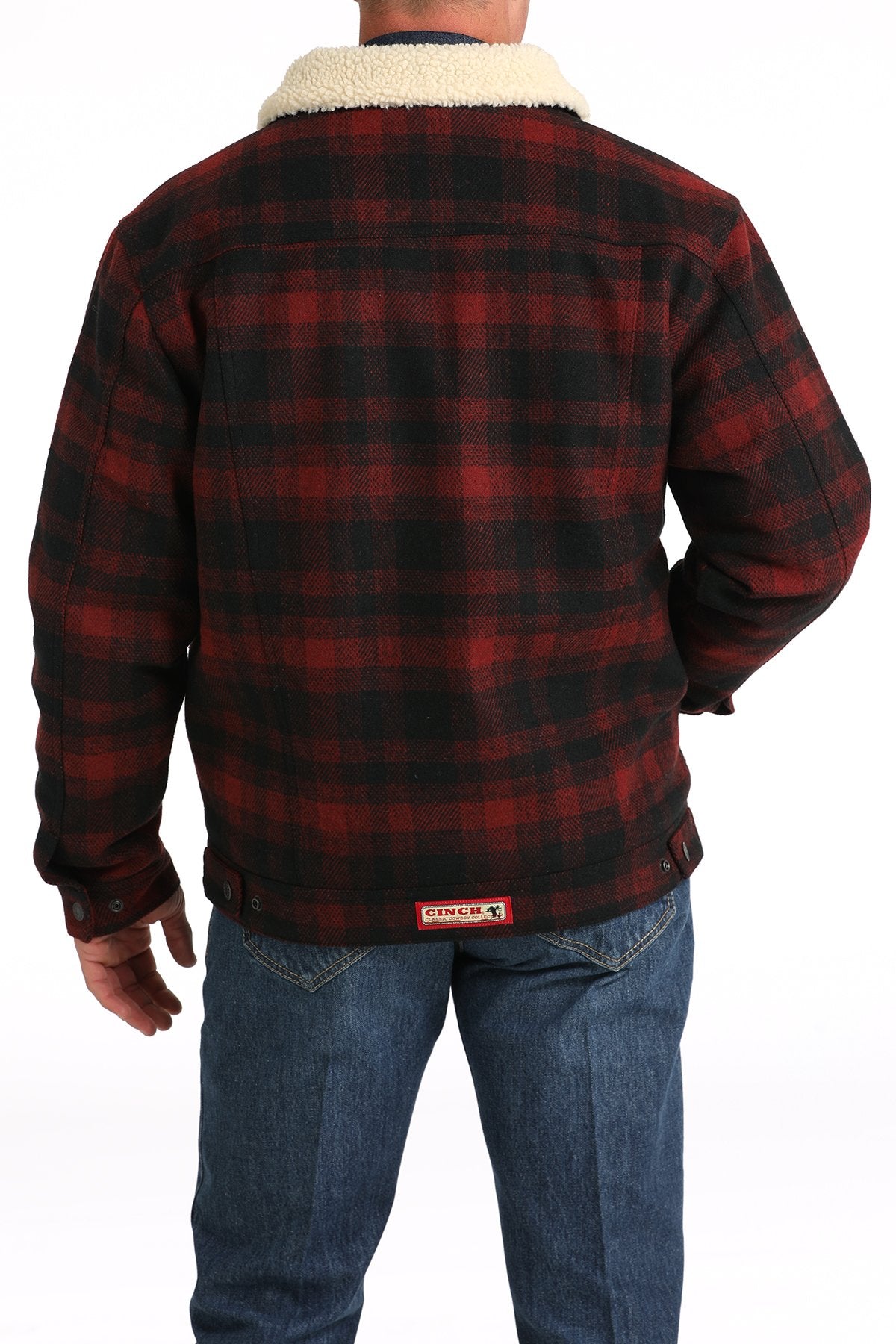 Cinch Men's Sherpa Lined Trucker Jacket - Red/Black
