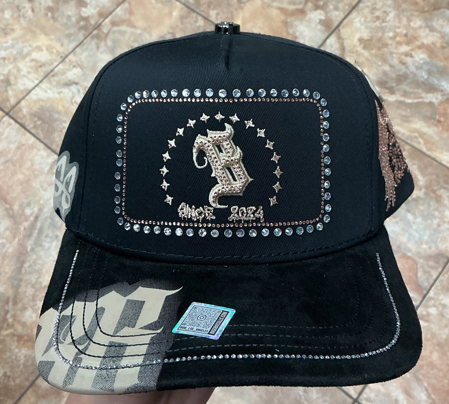 Big Boss Hat Black/Beige Rhinestone