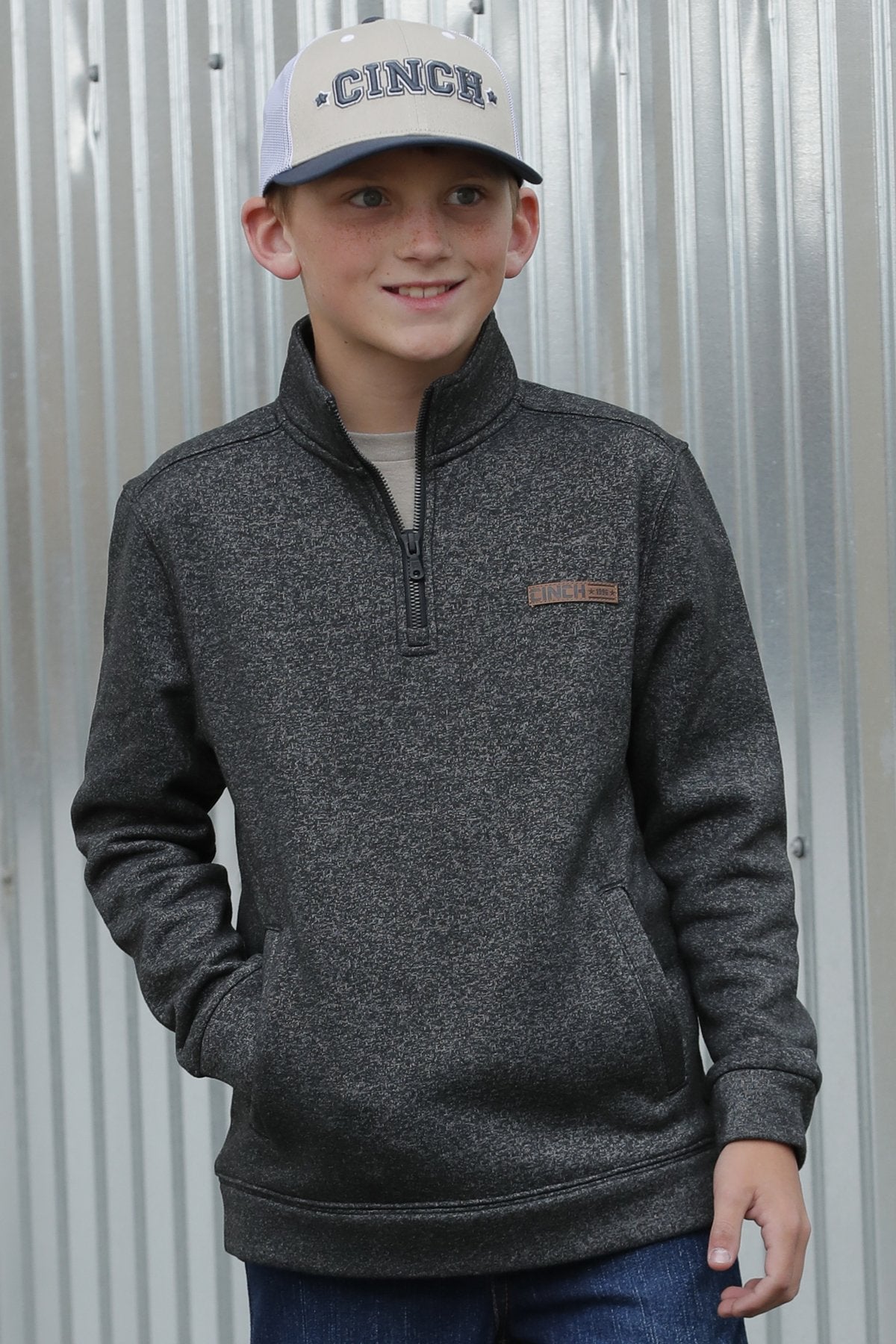 CINCH Boy's Match Dad 1/2 Zip Pullover - Black