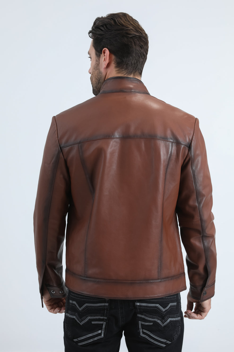 Platini Mens Genuine Leather Quilted Burning Brown Jacket