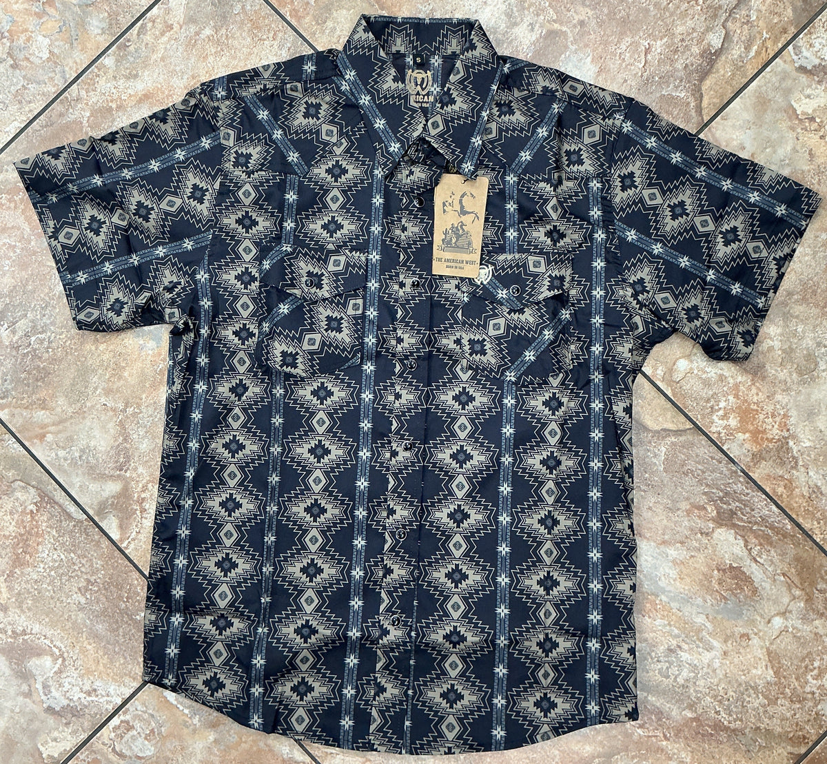 The American West Aztec print Black and Army Green SS Shirt