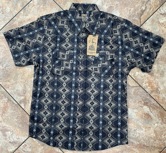 The American West Aztec print Black and Army Green SS Shirt