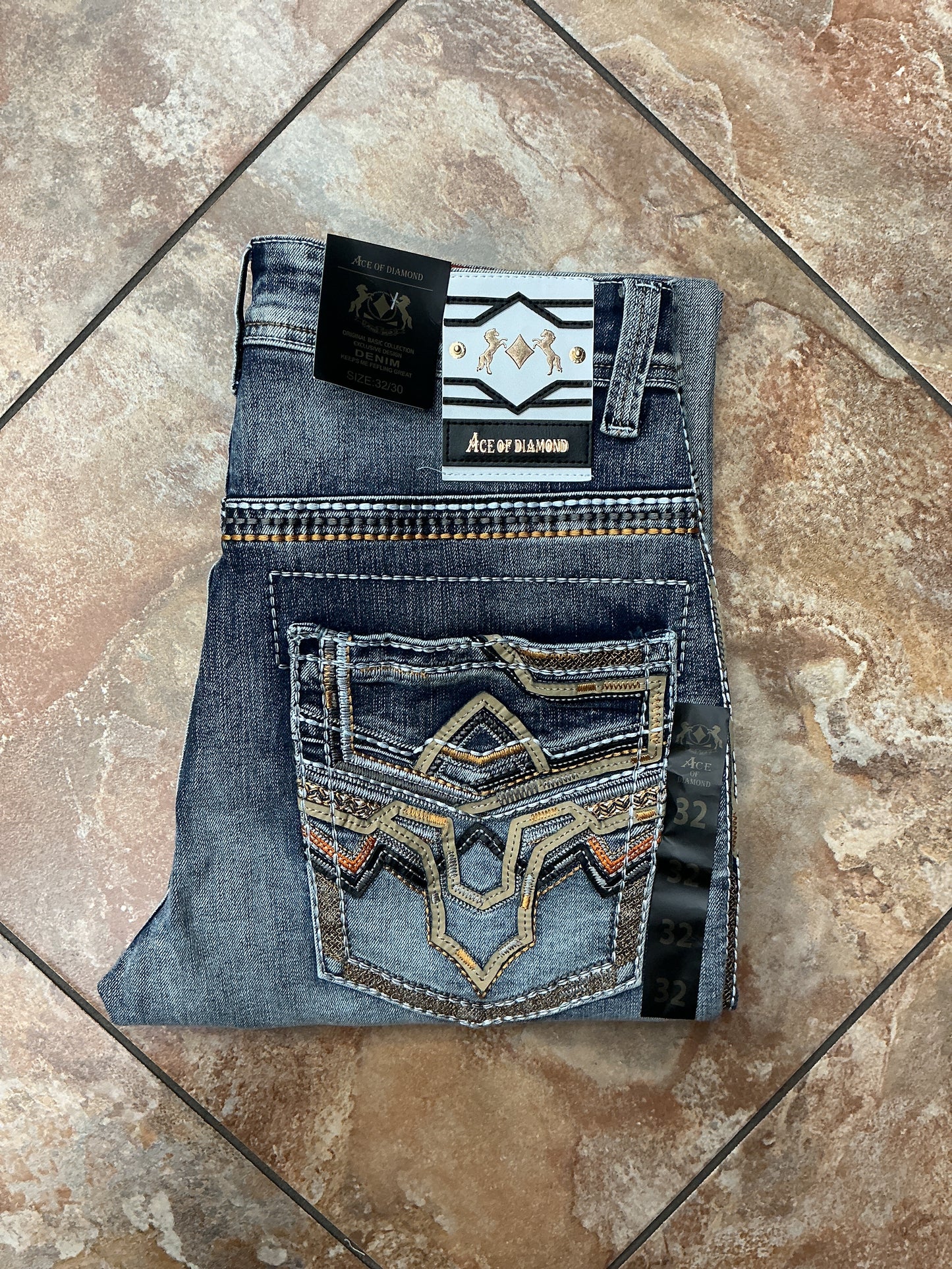 Ace of Diamond light wash orange stitching