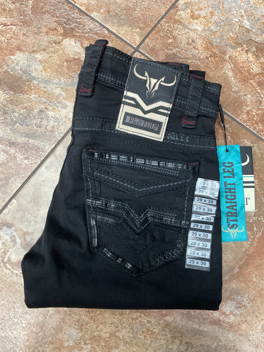 Platini heavy stitch black straight jeans