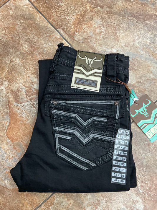 Platini heavy stitch black bootcut jeans