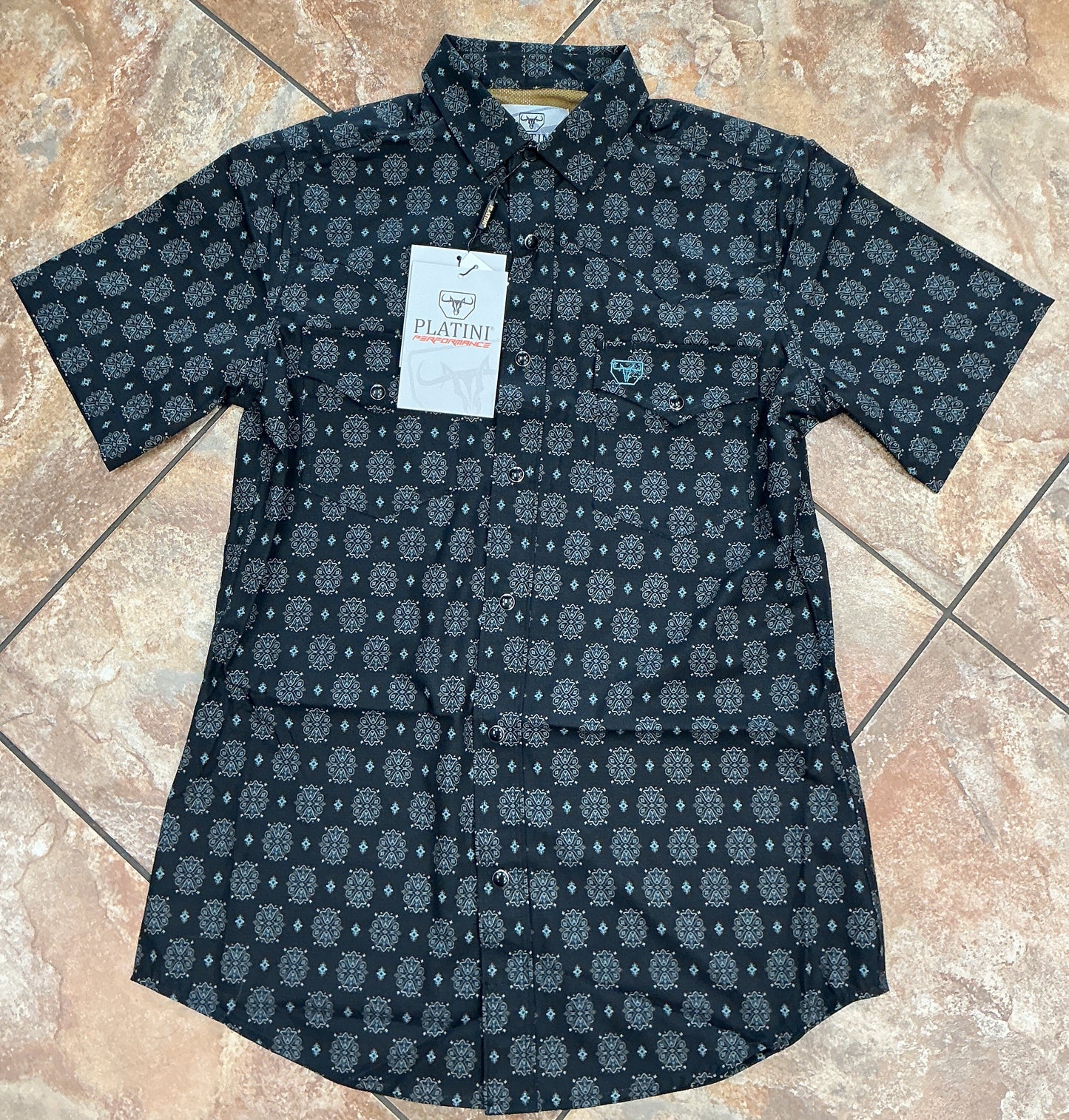 Platini "PERFORMANCE" Short Sleeve Shirt Black Print