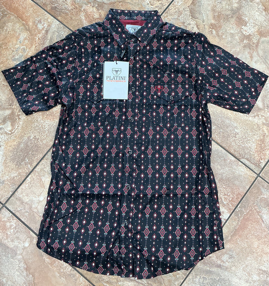 Platini "PERFORMANCE" Short Sleeve Shirt Black Red Print