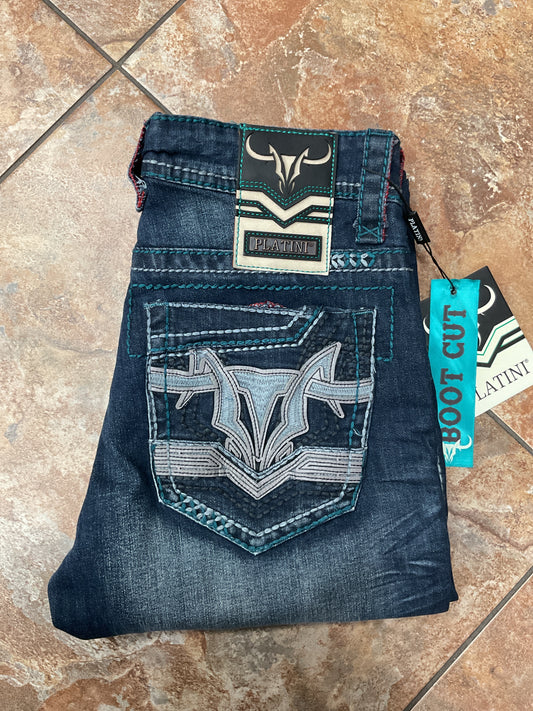 Platini heavy stitch blue bootcut jeans