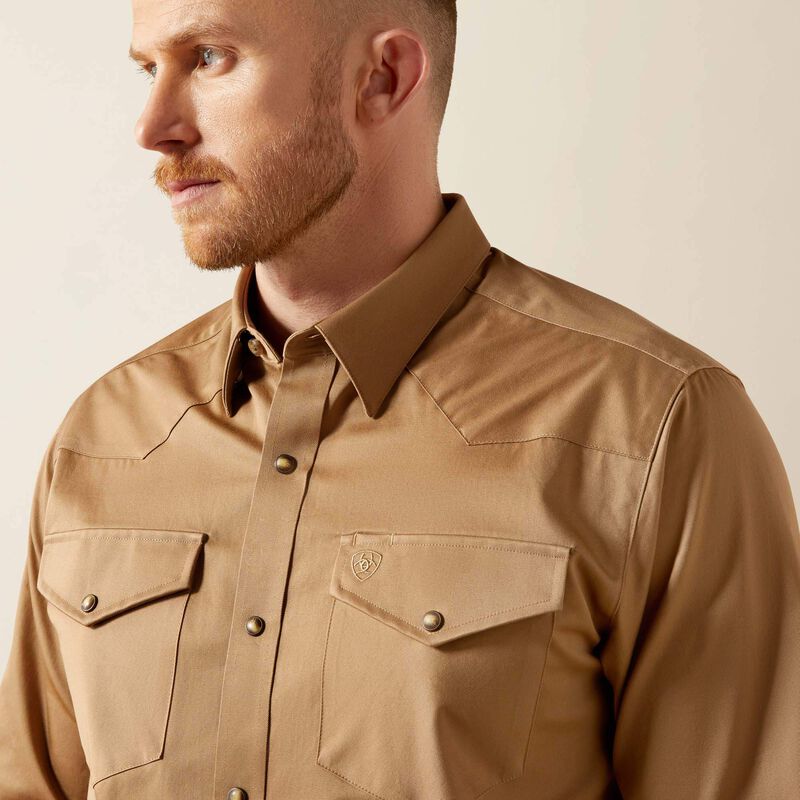Ariat Solid Twill Fitted Shirt Khaki