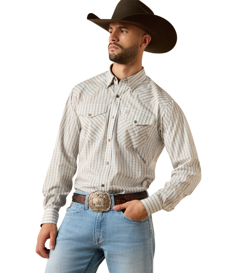 Ariat Brown Geo Stripe Wrinkle Free Snap Shirt