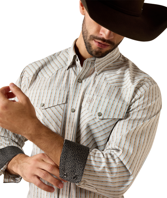 Ariat Brown Geo Stripe Wrinkle Free Snap Shirt