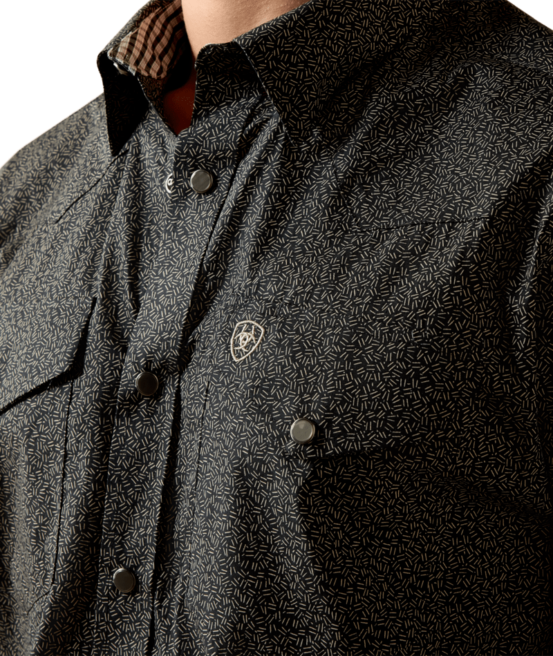 Ariat Black Textured Print Wrinkle Free Fitted Snap Shirt