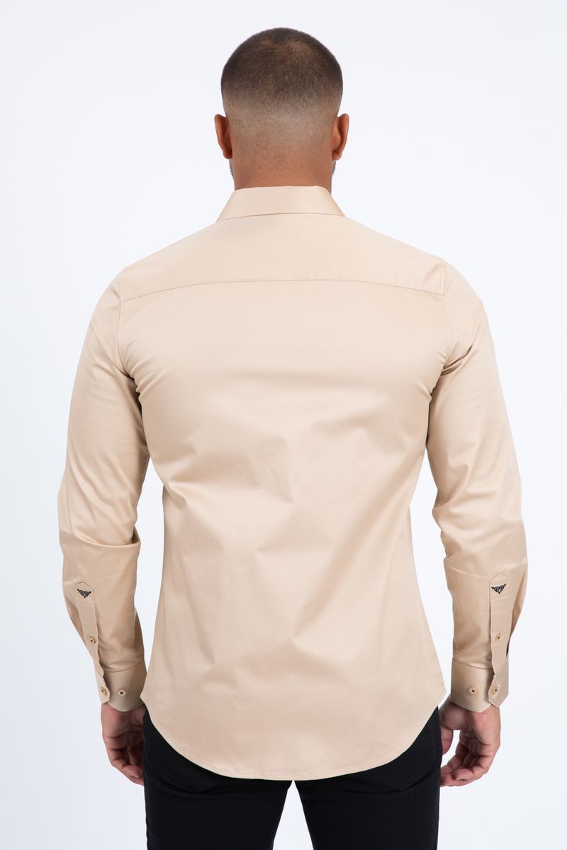 Platini Beige Satin Cotton/Spandex Long Sleeve Shirt
