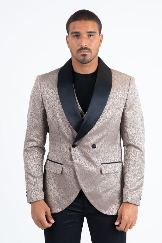 Men's Beige Tux Black lapel