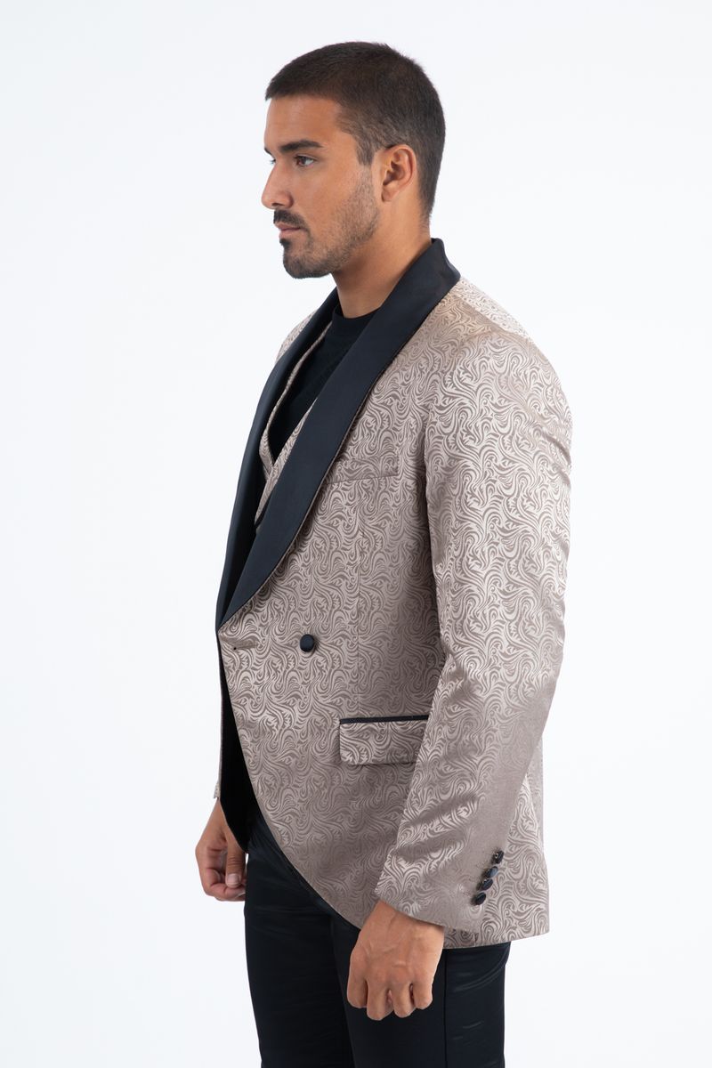 Men's Beige Tux Black lapel