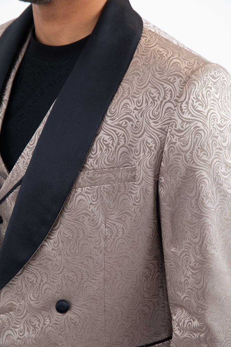 Men's Beige Tux Black lapel