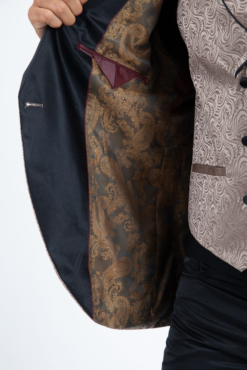 Men's Beige Tux Black lapel