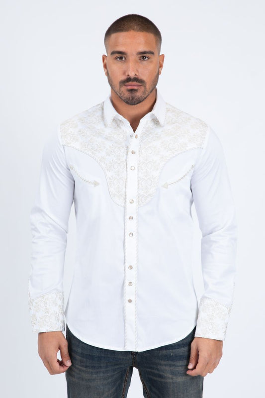 Platini Embroidery Modern Fit Vaquero Shirt White