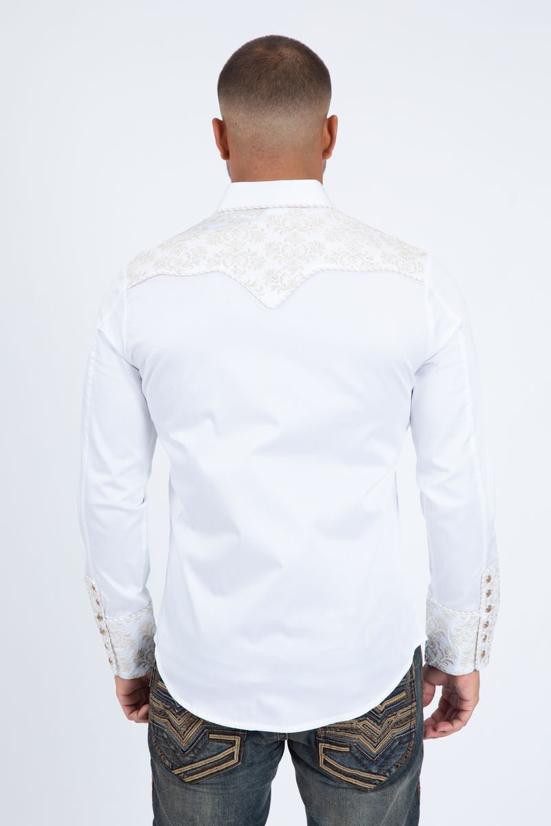Platini Embroidery Modern Fit Vaquero Shirt White