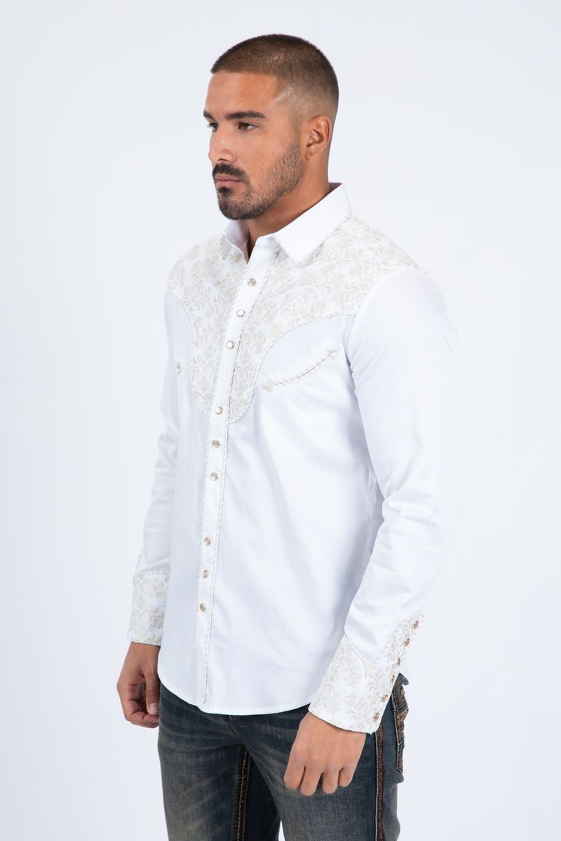 Platini Embroidery Modern Fit Vaquero Shirt White