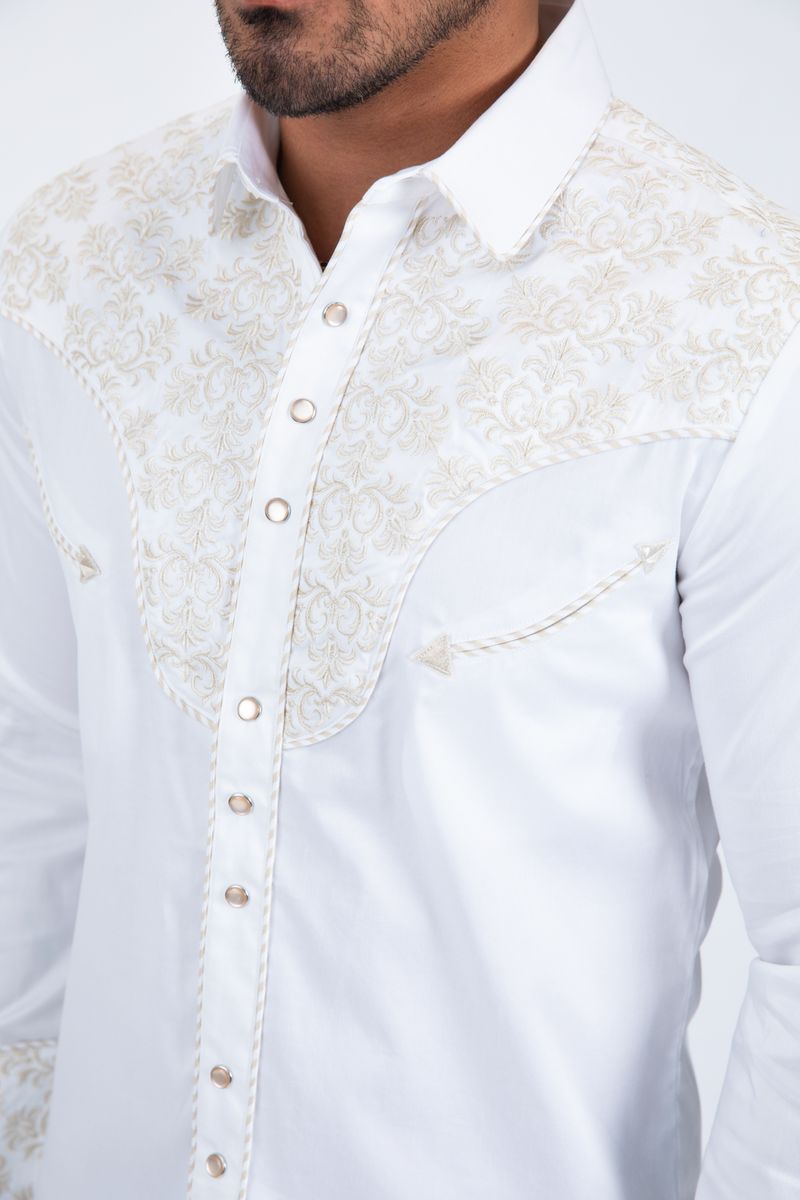 Platini Embroidery Modern Fit Vaquero Shirt White
