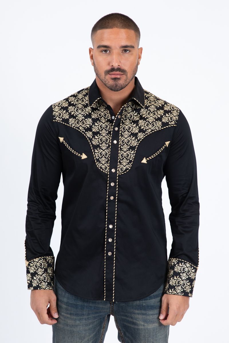Platini Embroidery Modern Fit Vaquero Shirt Black