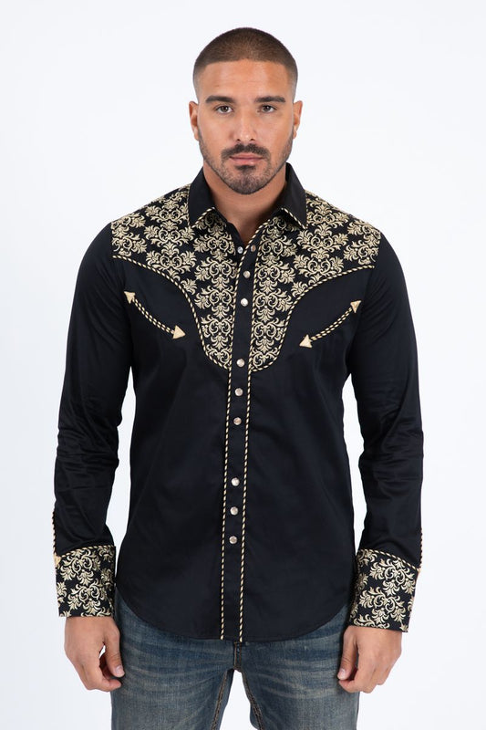 Platini Embroidery Modern Fit Vaquero Shirt Black