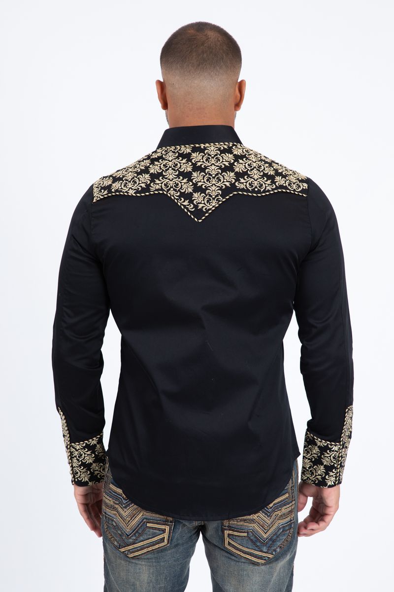 Platini Embroidery Modern Fit Vaquero Shirt Black