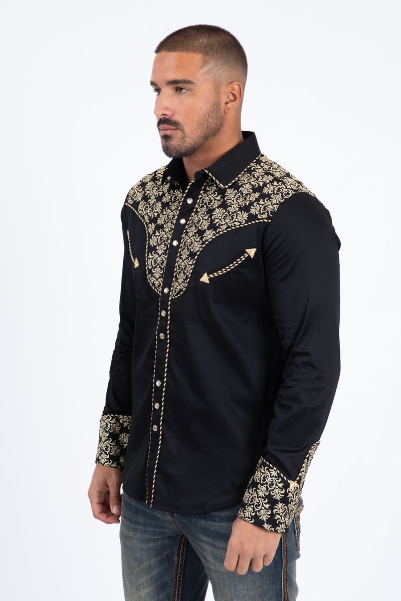 Platini Embroidery Modern Fit Vaquero Shirt Black