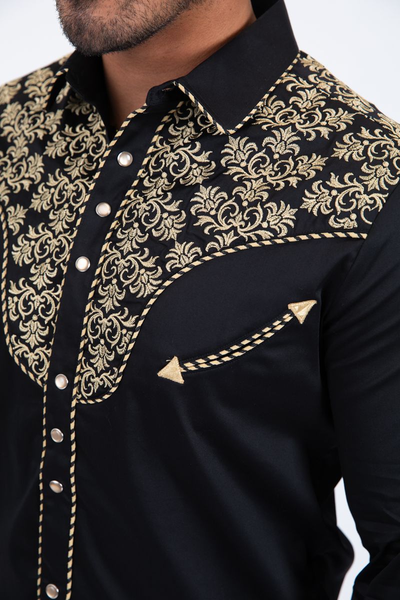 Platini Embroidery Modern Fit Vaquero Shirt Black