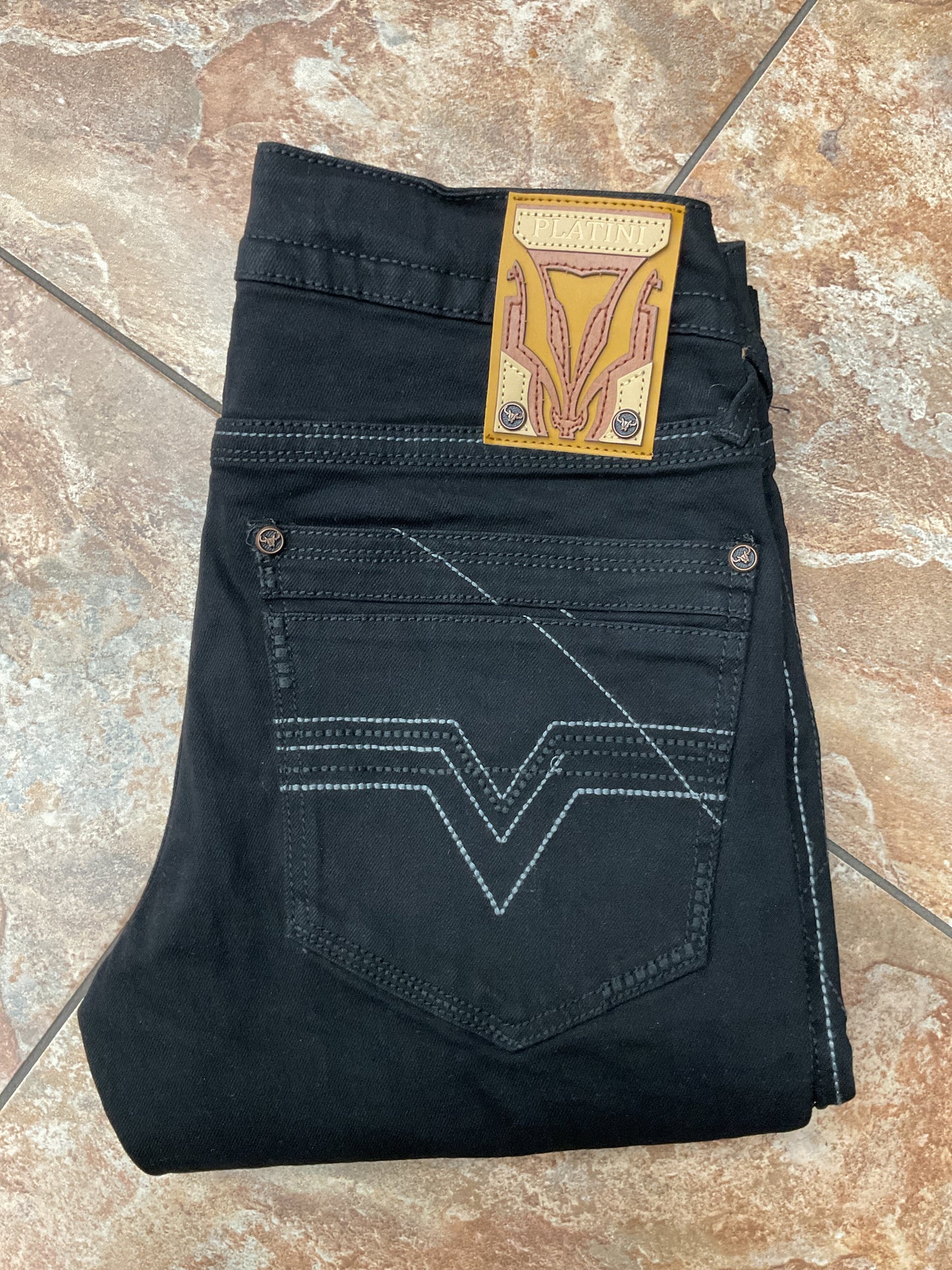 Platini light stitch bootcut black jeans