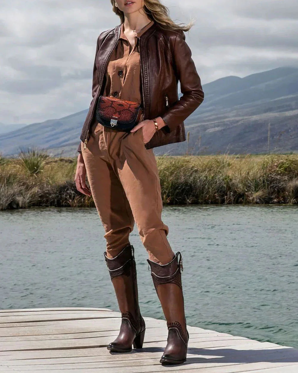 Cuadra Elegant Honey Embroidered Knee-High Boot for Women