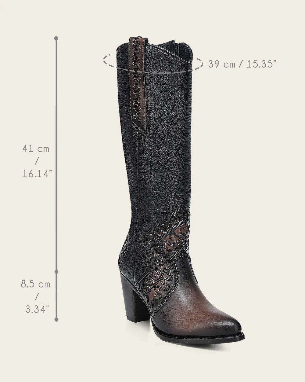 Cuadra Women’s High Western Boot in Genuine Bovine Leather with Organic Embroidery