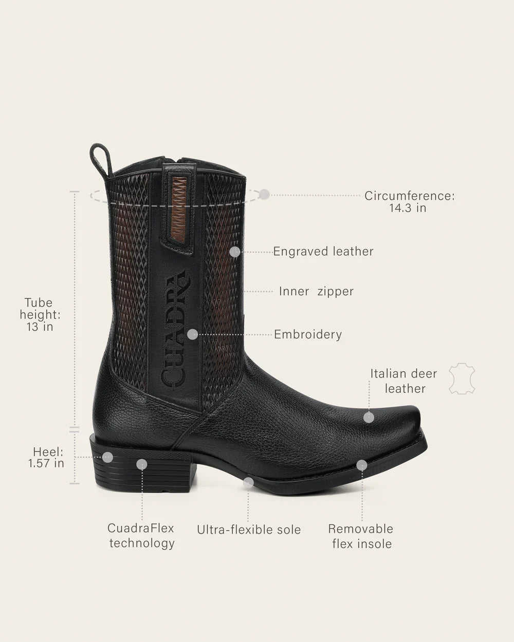 Cuadra Urban Boot In Genuine Italian Deer Black And Bovine Leather