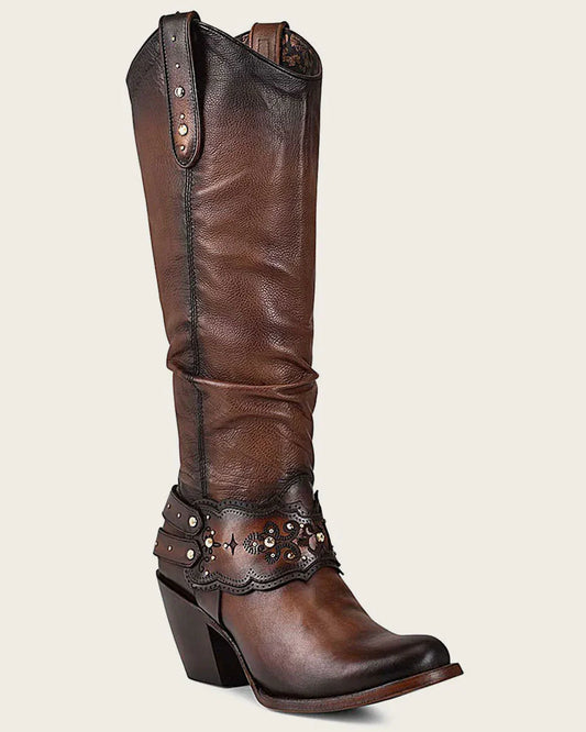 Cuadra Brown Crystal-Embellished Knee-High Boot
