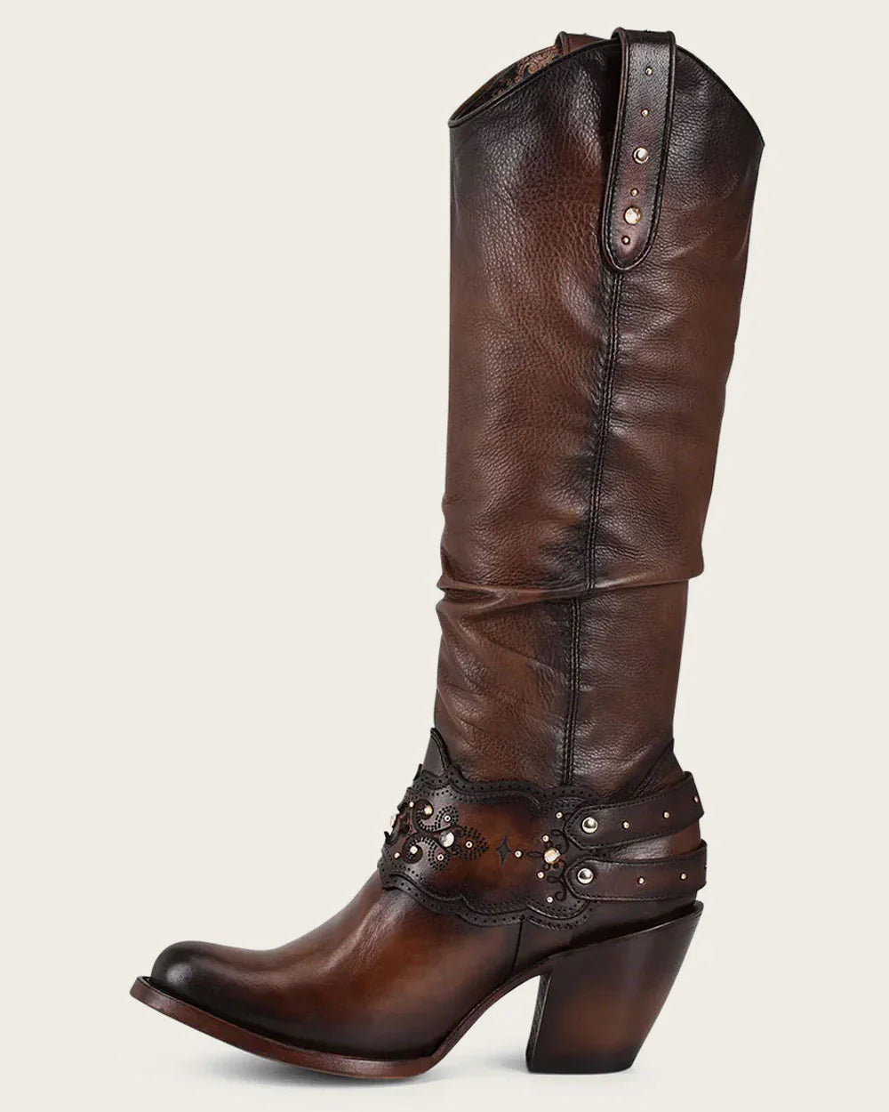 Cuadra Brown Crystal-Embellished Knee-High Boot