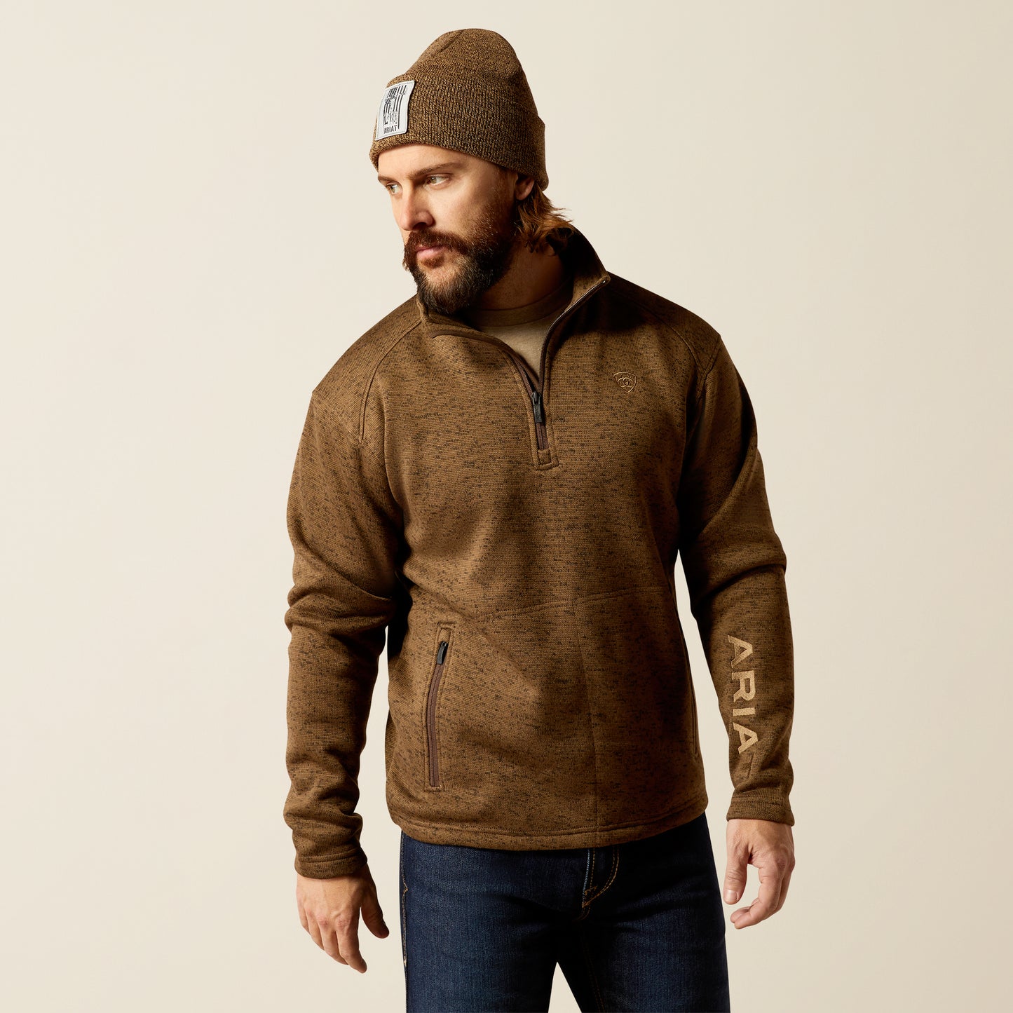Ariat Caldwell Logo 1/4 Zip Sweater Brown